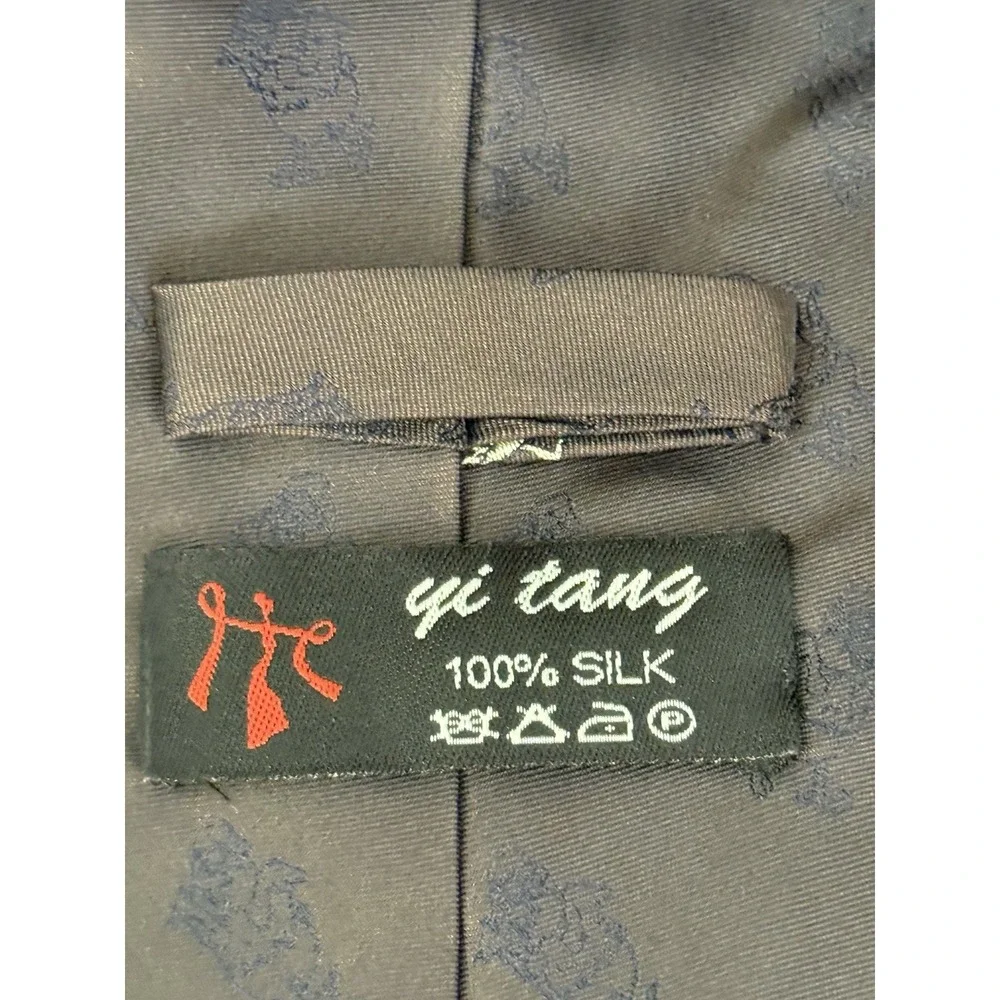 Yi Tang Silk Necktie Brown Logo Duck Through Out Hand Made Vintage 3.5